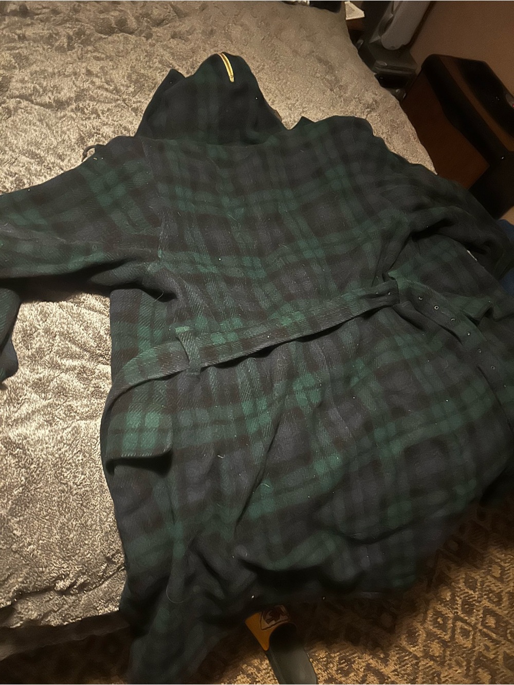 Polo by Ralph Lauren Blackwatch Plaid Hooded Trench Coat in Green & Black